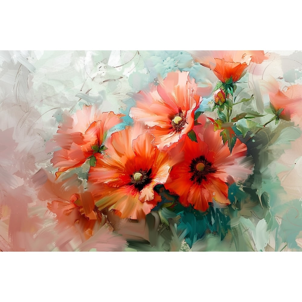 Peinture Abstraite Fleurs Rouges, art mural décoration nature
