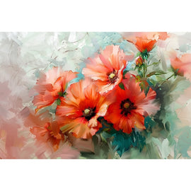 Peinture Abstraite Fleurs Rouges, art mural décoration nature