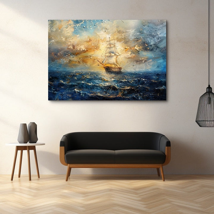 Peinture Acrylique Bateau Mer, art mural décoration nature