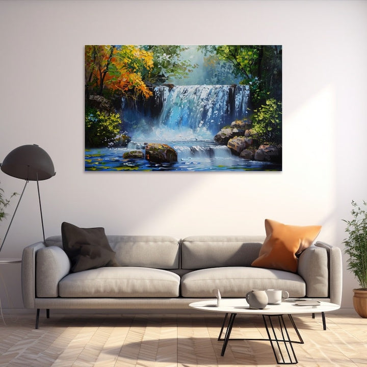 Peinture Acrylique Cascade, art mural décoration nature