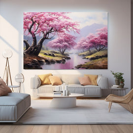 Peinture Acrylique Cerisier en Fleurs, art mural décoration nature