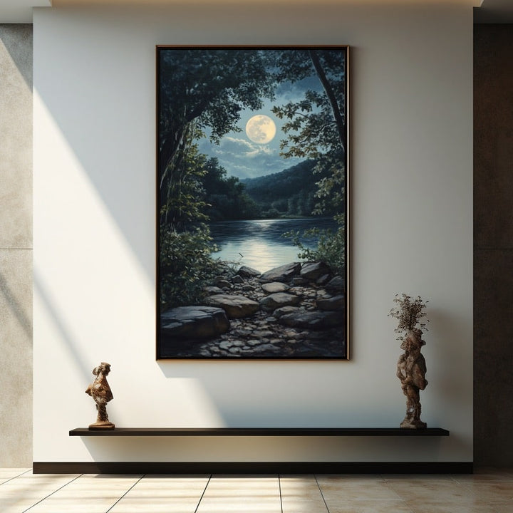 Peinture Acrylique Clair de Lune, art mural décoration nature