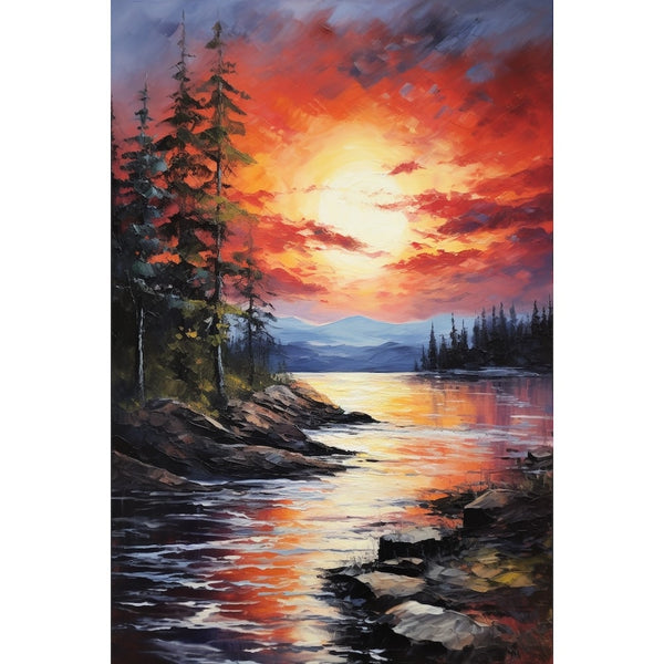 Tableau Peinture Acrylique Coucher de Soleil, art mural décoration nature