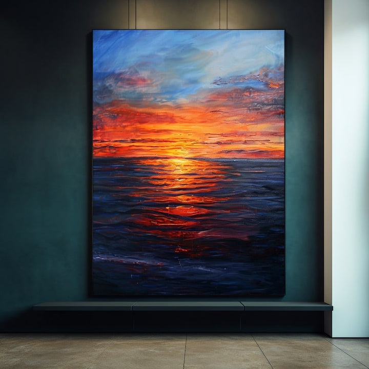 Peinture Acrylique Coucher de Soleil sur la Mer, art mural décoration nature
