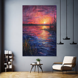Peinture Acrylique Coucher de Soleil, art mural décoration nature