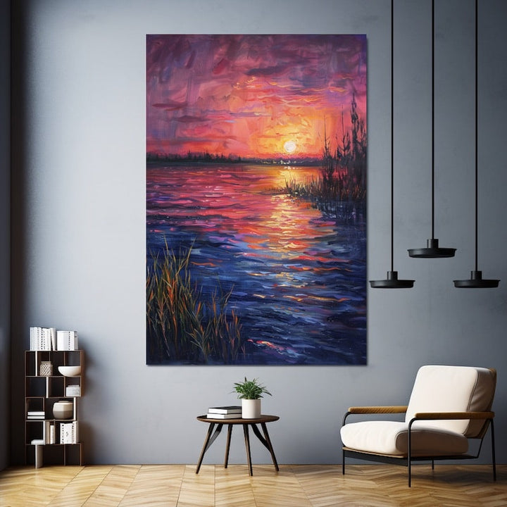 Peinture Acrylique Coucher de Soleil, art mural décoration nature