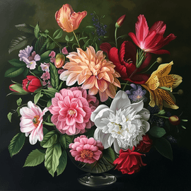 Peinture Acrylique Fleurs en Vase Multicolore, art mural décoration nature
