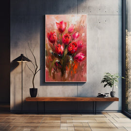 Peinture Acrylique Fleurs Rouges, art mural décoration nature
