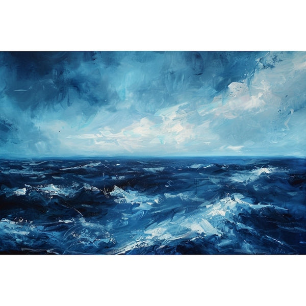 Peinture Vagues Bleu Profond, art mural décoration nature