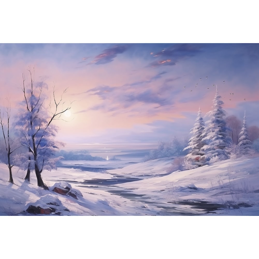 Peinture Acrylique Neige au Crépuscule, art mural décoration nature