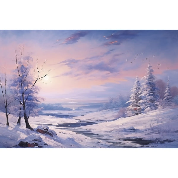 Peinture Acrylique Neige au Crépuscule, art mural décoration nature