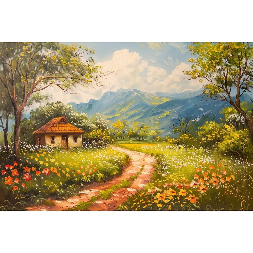 Peinture Acrylique Campagne Printemps Fleurs, art mural décoration nature