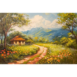 Peinture Acrylique Campagne Printemps Fleurs, art mural décoration nature