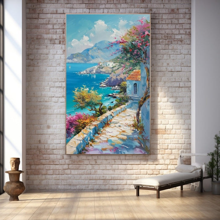 Peinture Acrylique Paysage Grec, art mural décoration nature