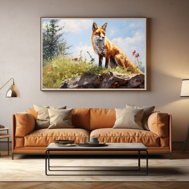 Peinture Acrylique Renard, art mural décoration nature