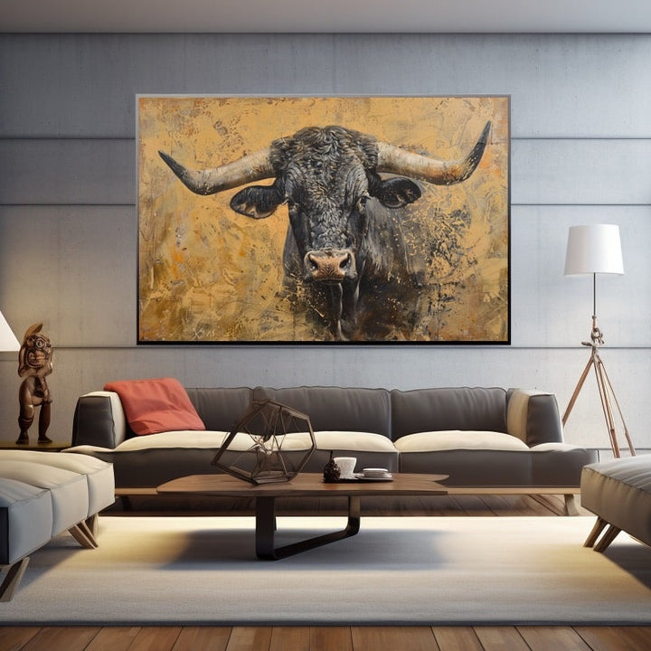 Peinture Acrylique Taureau, art mural décoration nature