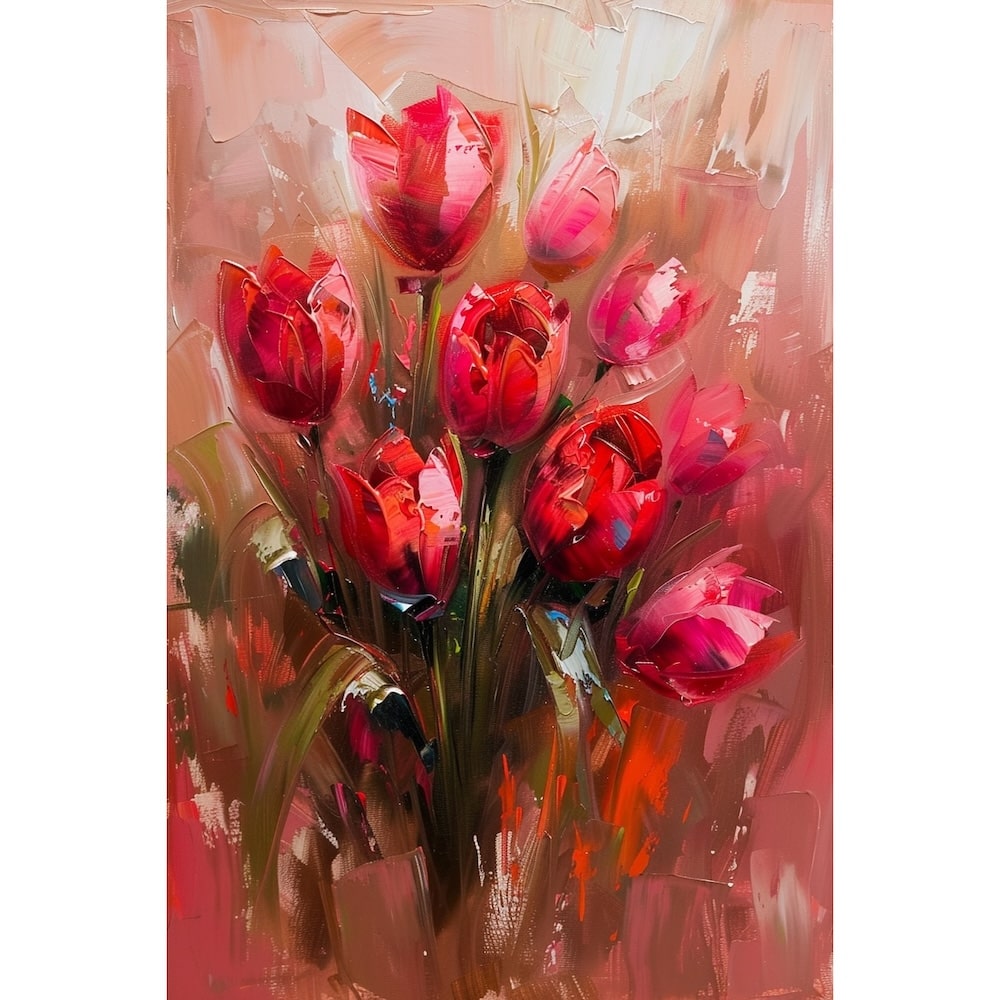 Peinture Acrylique Fleurs Rouges, art mural décoration nature