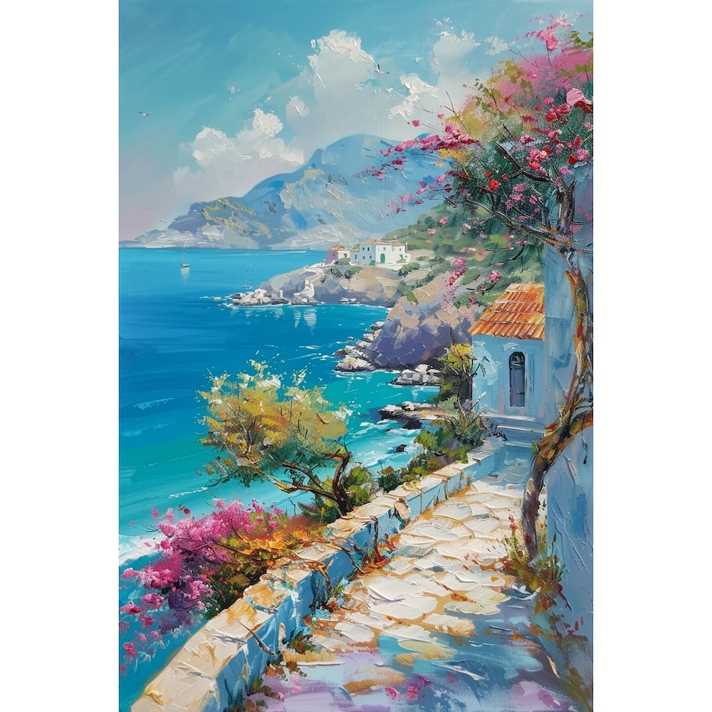 Peinture Acrylique Paysage Grec, art mural décoration nature