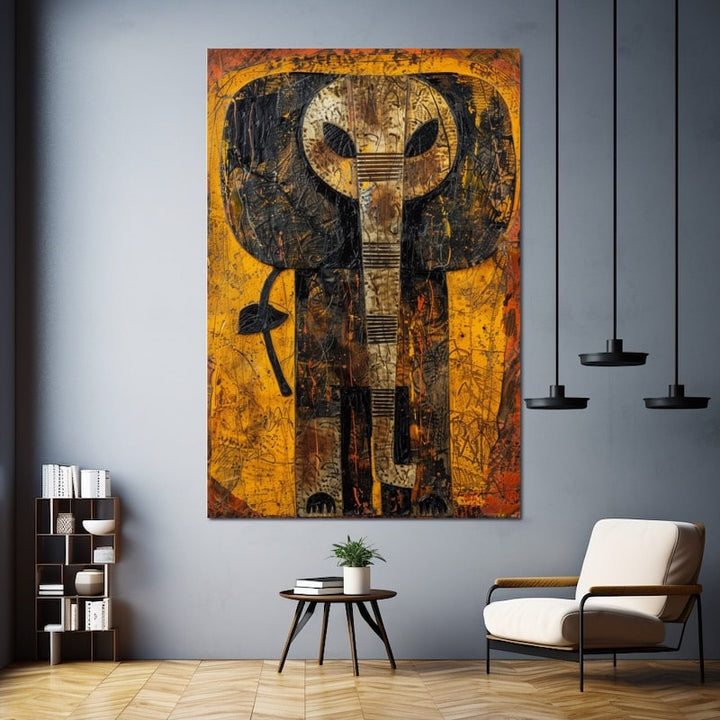 Peinture Africaine Éléphant, art mural décoration nature