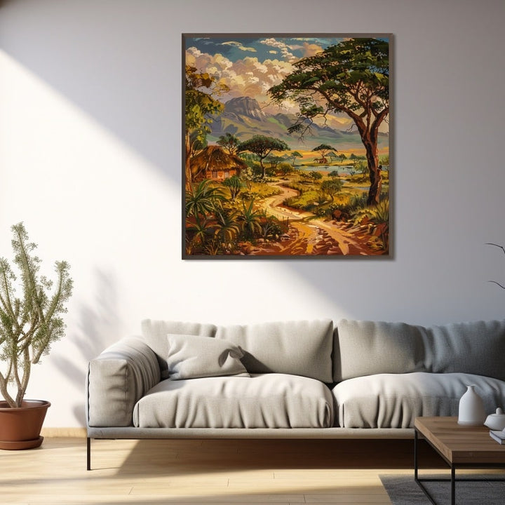 Peinture Africaine Paysage, art mural décoration nature