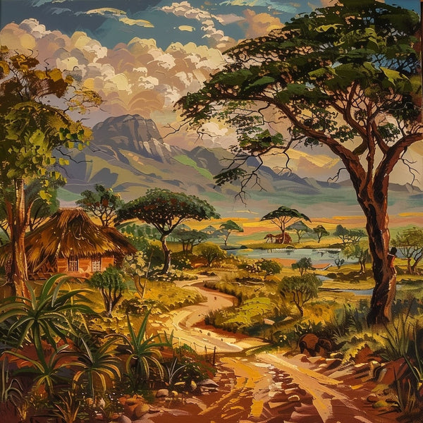 Peinture Africaine Paysage, art mural décoration nature