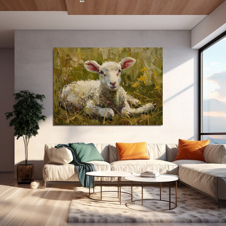 Peinture Agneau, art mural décoration nature