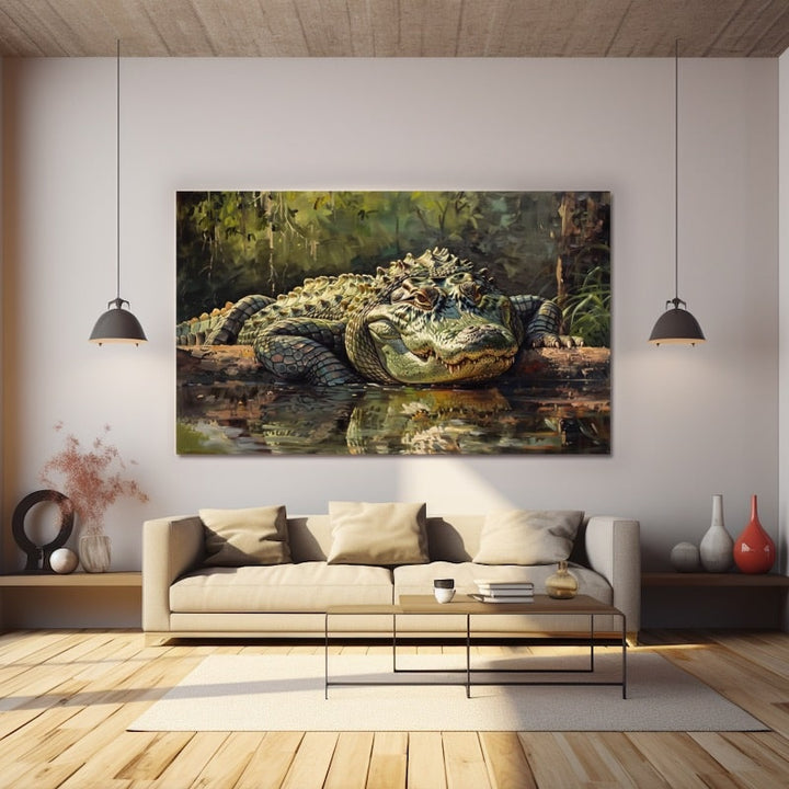 Peinture Alligator, art mural décoration nature