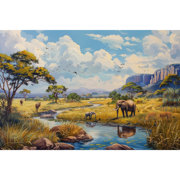 Peinture Savane Girafe à l'Aquarelle, art mural décoration nature