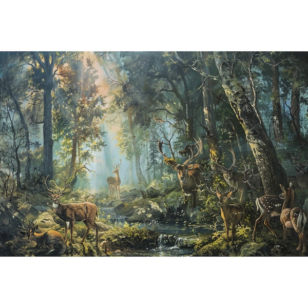 Peinture Cervidés au Ruisseau, art mural décoration nature