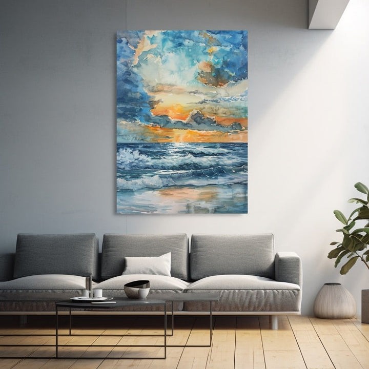 Peinture Aquarelle Bord de Mer, art mural décoration nature