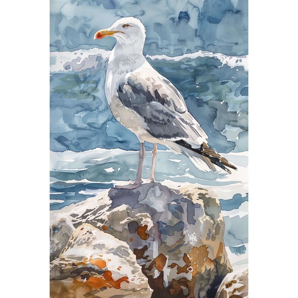 Mouette Peinture Aquarelle, art mural décoration nature, vue 2