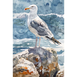 Mouette Peinture Aquarelle, art mural décoration nature, vue 2