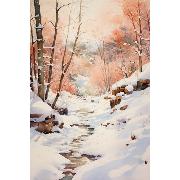 Peinture Aquarelle Paysage Neige, art mural décoration nature