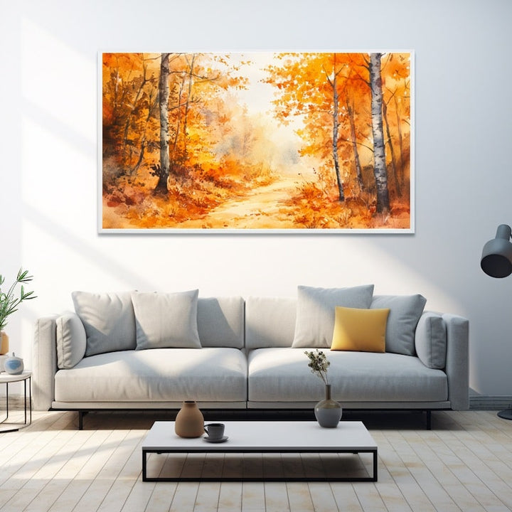 Peinture Aquarelle Paysage Automne, art mural décoration nature