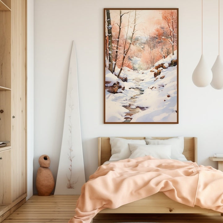 Peinture Aquarelle Paysage Neige, art mural décoration nature
