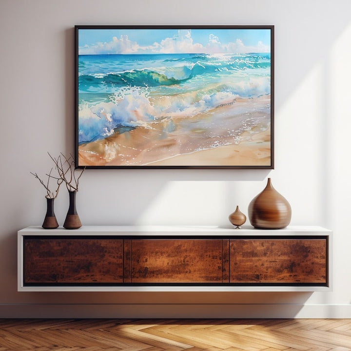 Peinture Aquarelle Plage, art mural décoration nature
