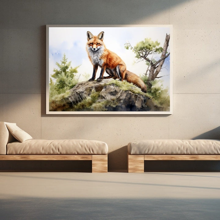 Peinture Aquarelle Renard, art mural décoration nature