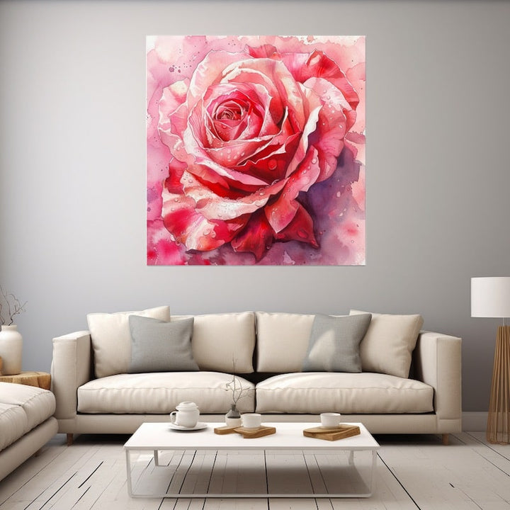 Peinture Aquarelle Rose, art mural décoration nature