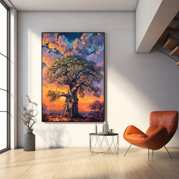 Peinture Arbre Africain, art mural décoration nature
