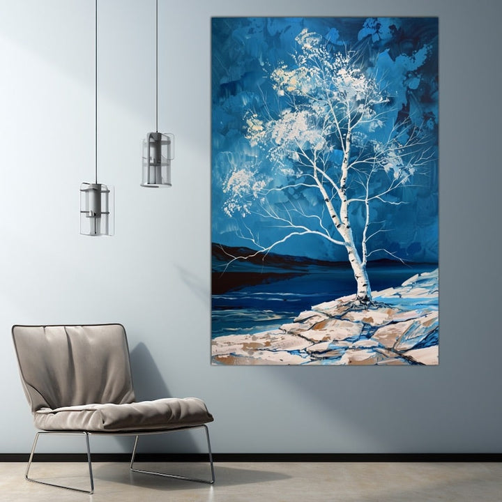 Peinture Arbre Blanc, art mural décoration nature