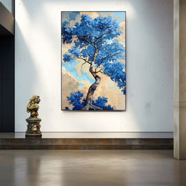 Peinture Arbre Bleu, art mural décoration nature