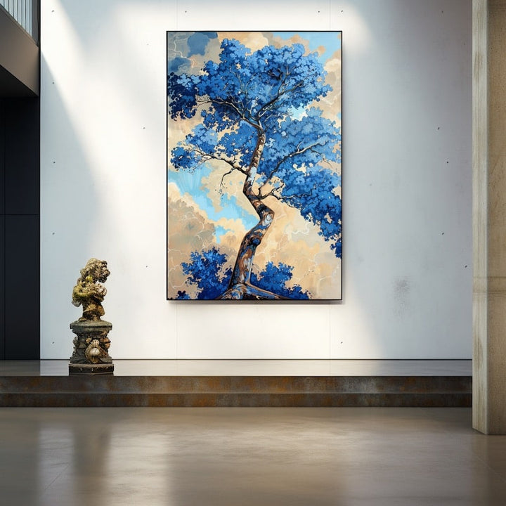 Peinture Arbre Bleu, art mural décoration nature