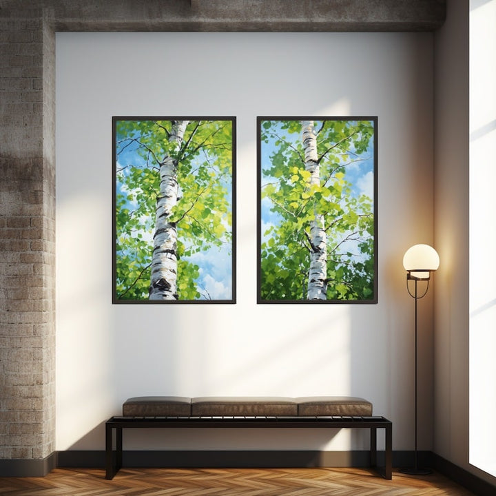 Peinture Arbre Bouleau, art mural décoration nature