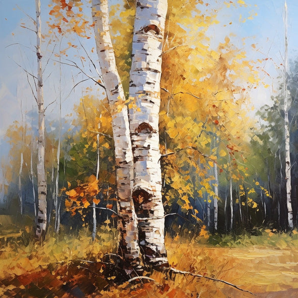 Peinture Arbre Bouleau Automne, art mural décoration nature