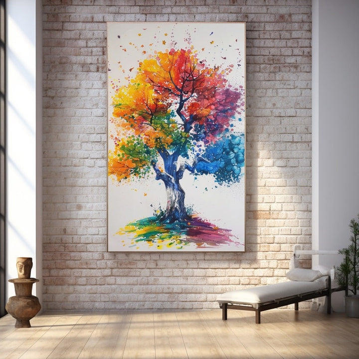 Peinture Arbre Coloré, art mural décoration nature