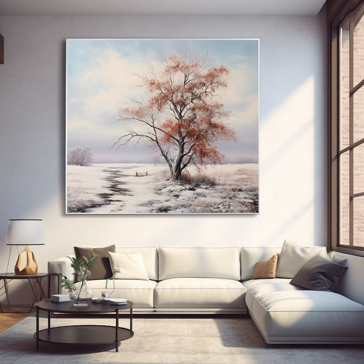 Peinture Arbre Isolé dans la Plaine, art mural décoration nature