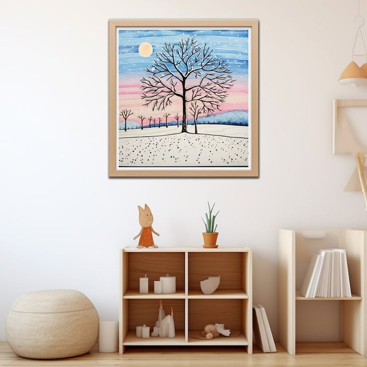 Peinture Arbre Hiver Maternelle, art mural décoration nature