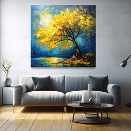 Peinture Arbre Jaune, art mural décoration nature