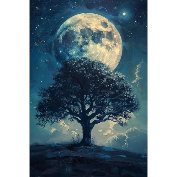 Peinture Lune Arbre, art mural décoration nature