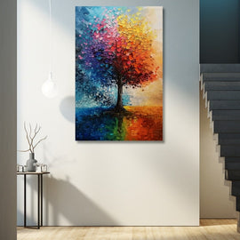 Peinture Arbre Multicolore, art mural décoration nature